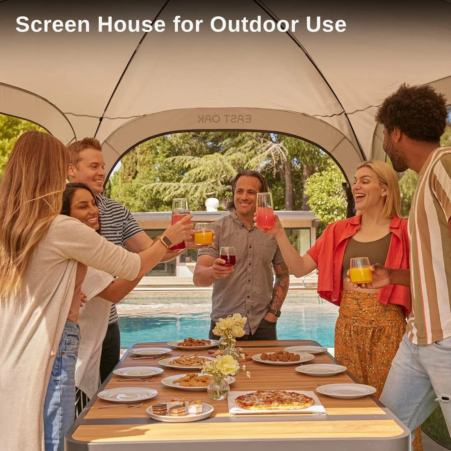 East Oak Screen House Tent Pop-Up, Portable Screen Room Canopy Instant Screen Tent 10 x 10 Ft. With Carry Bag For Patio, Backyard