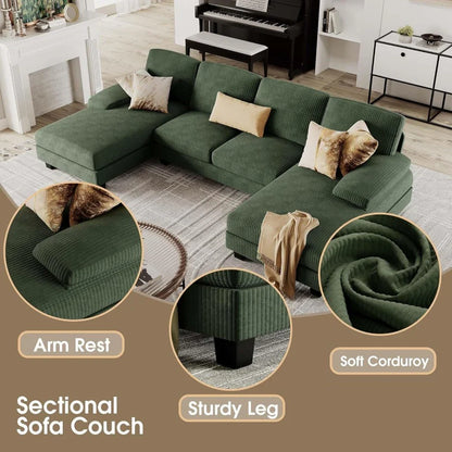 Furmax Sectional Couches For Living Room, U-Shaped Sofa Couch With Linen Fabric, 4 Seat Sofa Set With Double Chaise For Apartment, Fabric, Grey