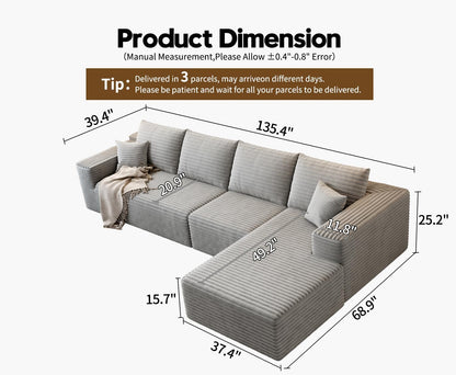 107.5 In. Cloud Modular Sectional Sofa Couch With L-Shape Chaise, Modern Minimalist Upholstered Couches For Living Room Bedroom