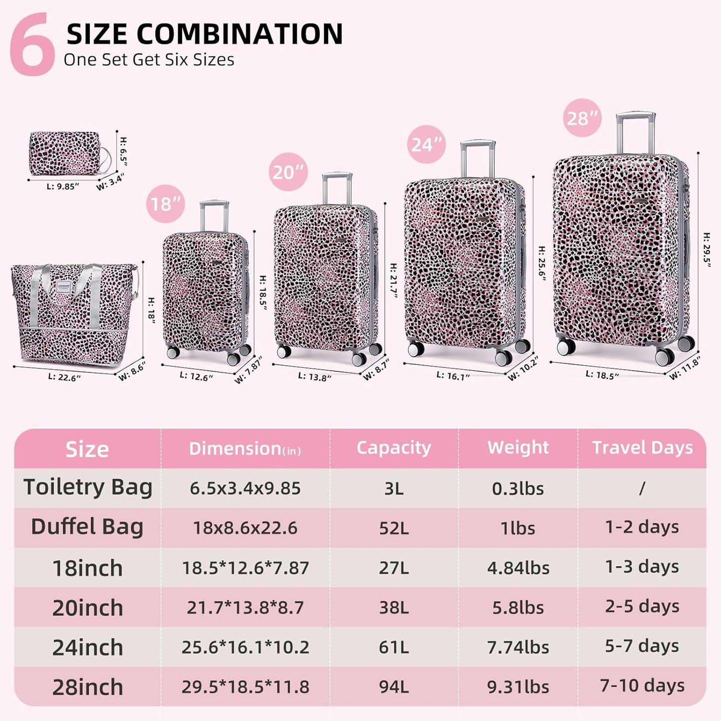 6-piece Luggage Set, Expandable Hardshell Suitcase Set With Spinner Wheels, Lightweight Rolling Luggage Set