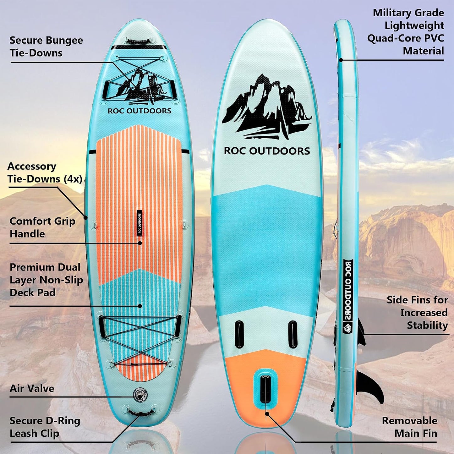 Roc Inflatable Stand-Up Paddle Board Sup Paddle Board Accessories Anti-Slip Comfortable Deck