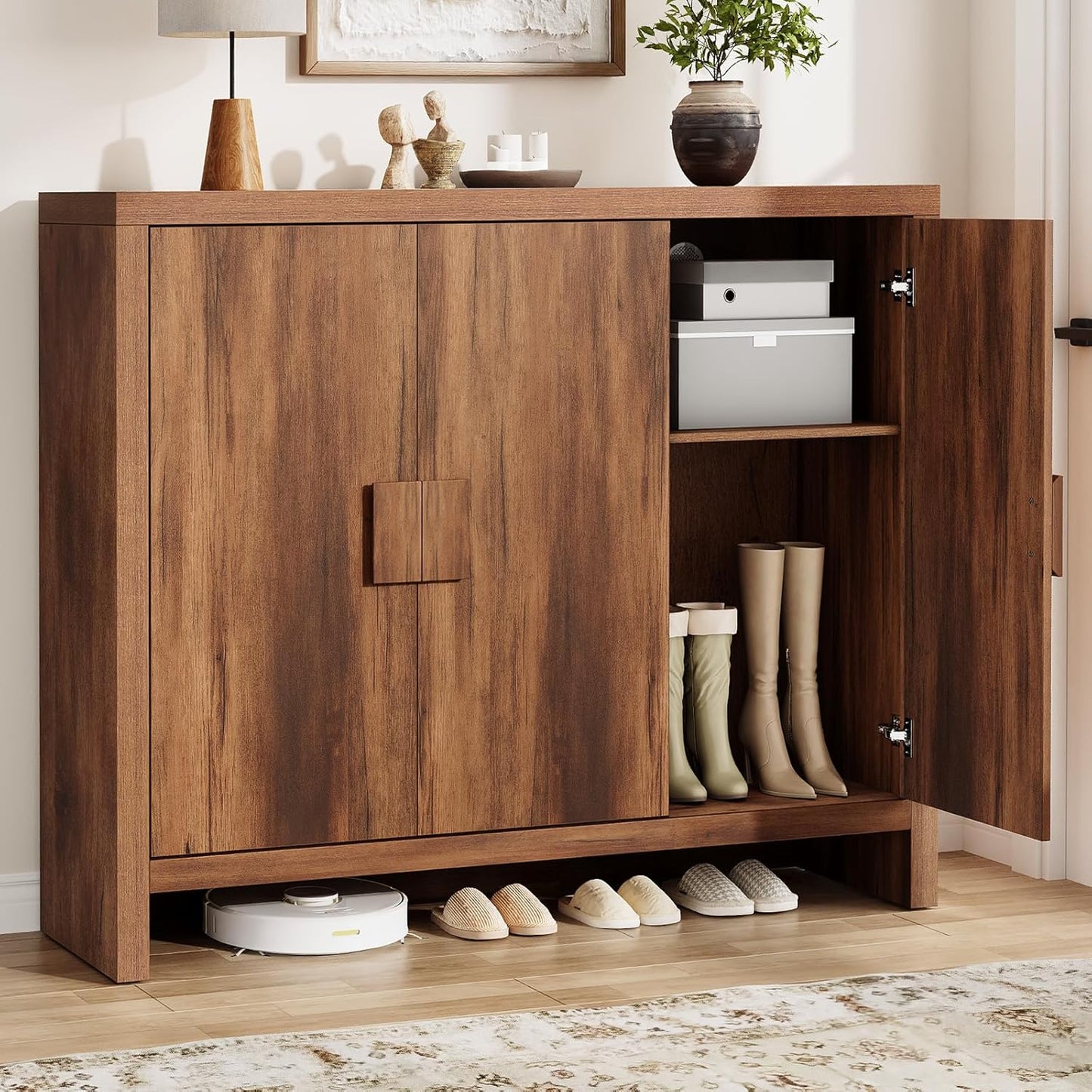 Onbrill Shoe Cabinet With 3 Doors, 30 Pairs Shoe Storage Cabinet With Adjustable Shelves