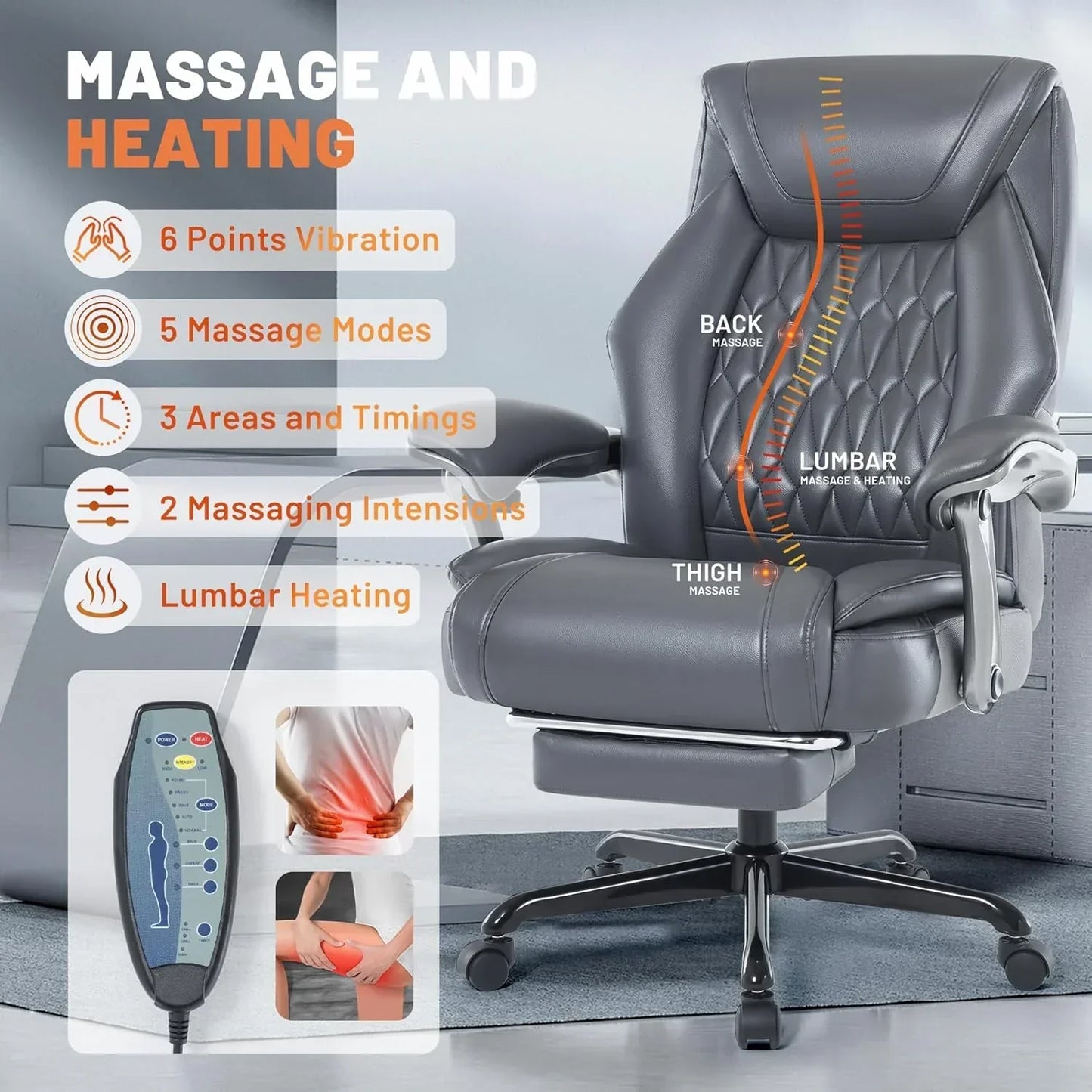 Massage Office Chair With Heating And Footrest Ergonomic Executive Reclining Office Chair
