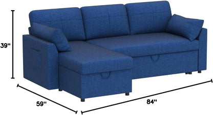 VanAcc Sofa Bed, Sleeper Sofa With Storage Chaise 2-in-1 Pull Out Couch Living Room