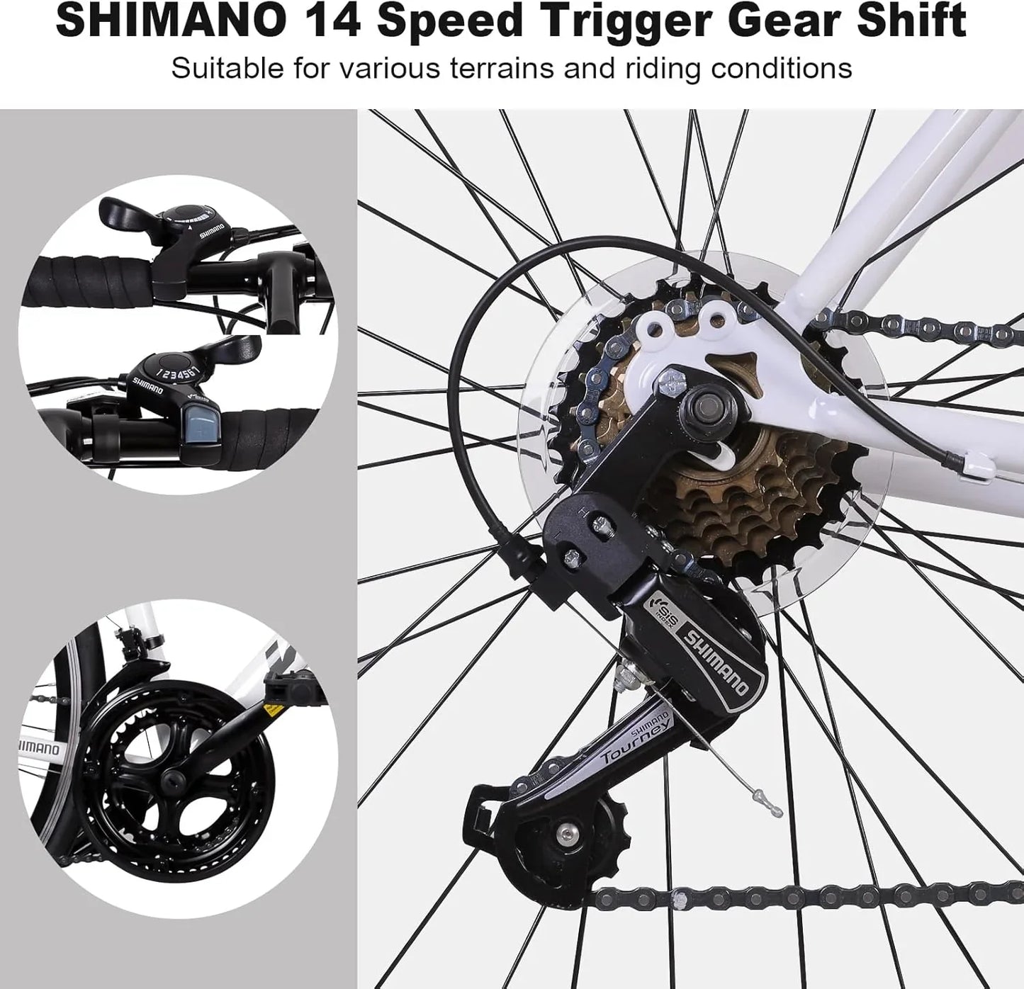 Weize Road Bike, 700C Wheel City Commuter Bicycle, Shimano 14 Speed Drop Bar, Racing Adult Bike With Caliper Brakes, High-Carbon Steel Hybrid Bikes