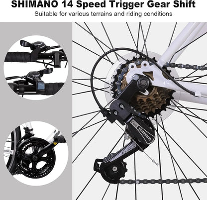Weize Road Bike, 700C Wheel City Commuter Bicycle, Shimano 14 Speed Drop Bar, Racing Adult Bike With Caliper Brakes, High-Carbon Steel Hybrid Bikes