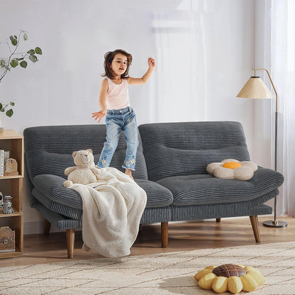 Pipishell Convertible Futon Sofa Bed, 66 In. Corduroy Futon Couch With Adjustable Backrest And Armrests, Recliner Sleeper Sofa For Small Spaces