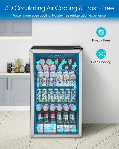 Beverage Refrigerator Cooler- 126 Can Mini Fridge Glass Door For Drinks Soda Beer Wine- Small Refrigerator For Office Bedroom Home Bar