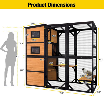 Aivituvin Large Cat Catio, 4 Tiers, Weatherproof Roof, 70 In.H x 77 In.L