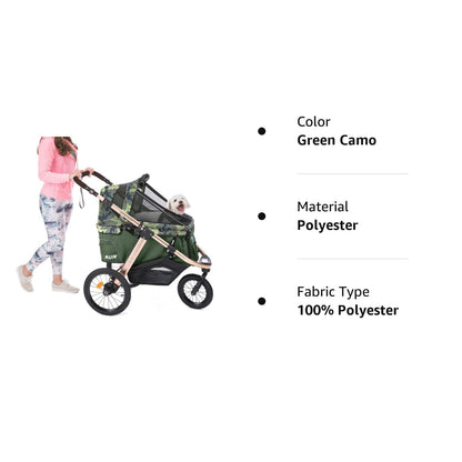 Jogging Sports Stroller With Comfort Rubber Wheels/Zipper-Less Entry/1-Hand Quick Fold/Aluminum Frame For Small/Medium Dogs Cats And Pets, Green Camo