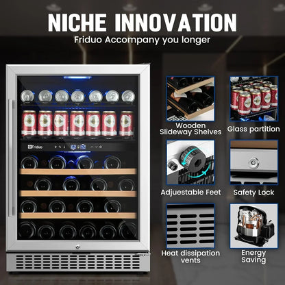24 In. Dual Zone Beverage Refrigerator 30 Bottles 82 Cans Wine Fridge Built-In Or Freestanding