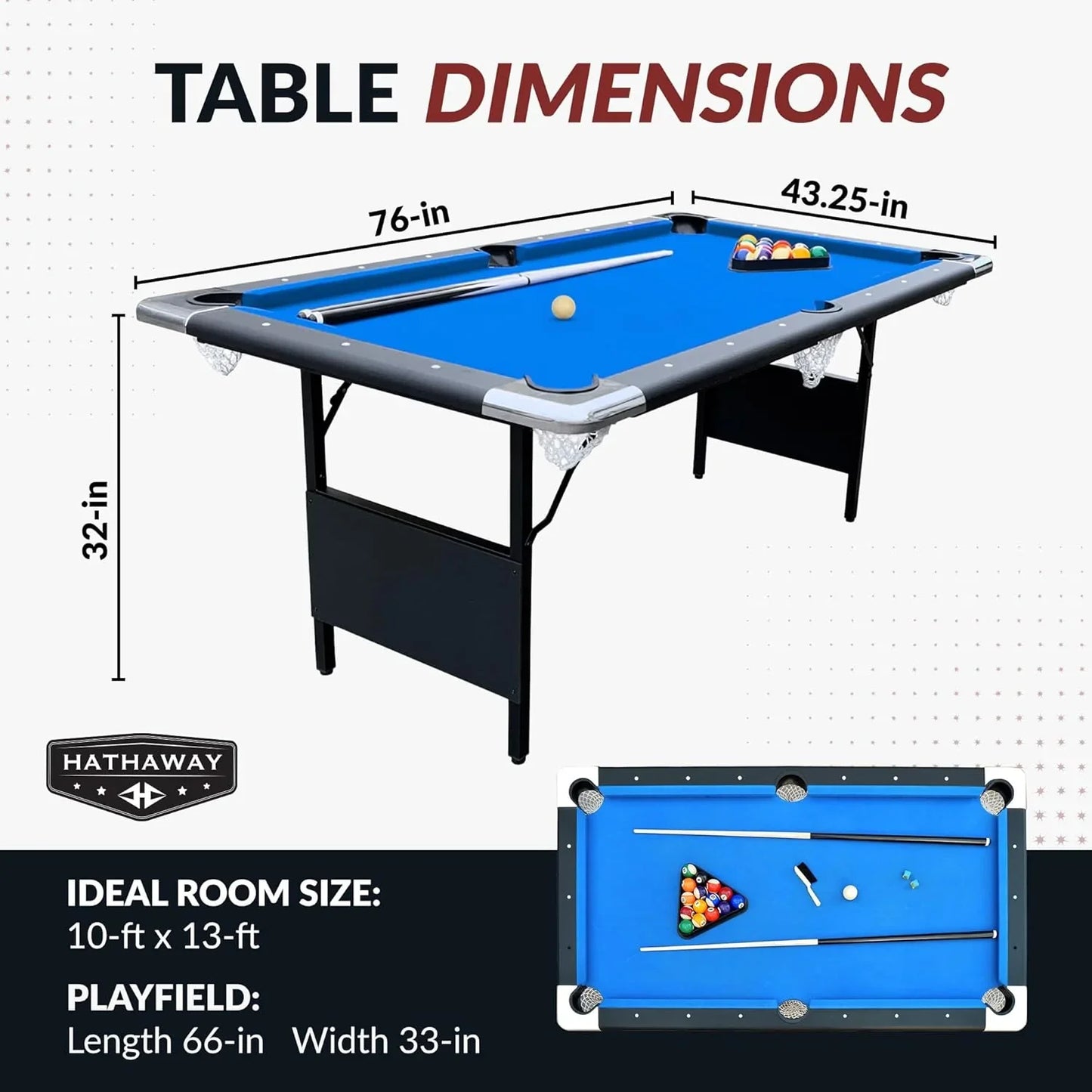 6 Ft. Portable Pool Table, Adults Folding Billiards Tables For Game Room With Easy Foldable Storage, Includes Full Set Of Billiard Balls, Cues