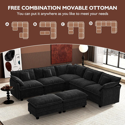 Ihanherry 146 In. U-Shaped Modern Sofa Modular Sectional Cloud Couch With 2 Ottoman
