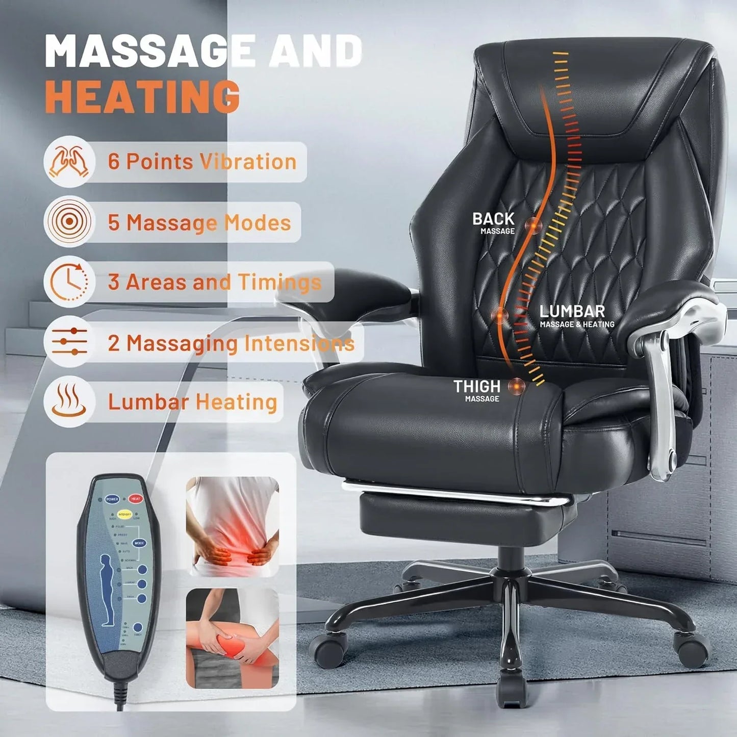 Massage Office Chair With Heating And Footrest Ergonomic Executive Reclining Office Chair