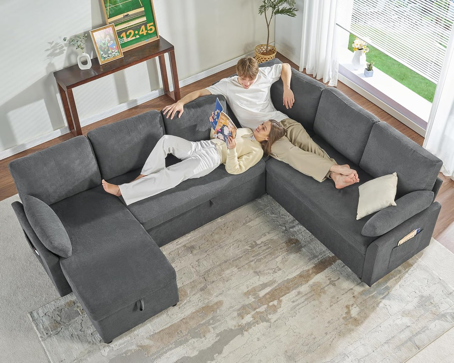 VanAcc Sofa Bed, Sleeper Sofa With Storage Chaise 2-in-1 Pull Out Couch Living Room