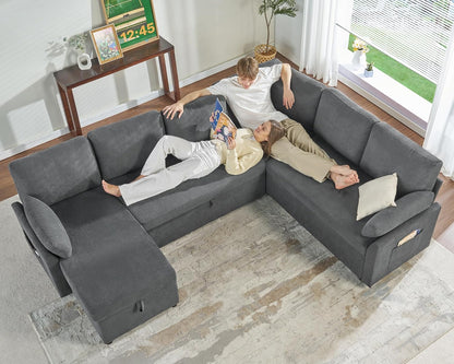 VanAcc Sofa Bed, Sleeper Sofa With Storage Chaise 2-in-1 Pull Out Couch Living Room