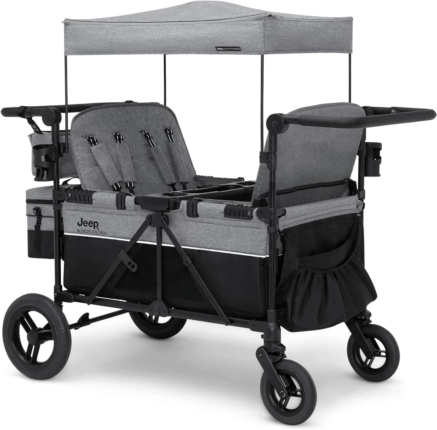 Jeep Wrangler Deluxe 4 Seater Stroller Wagon By Delta Children- Premium Quad Stroller Wagon For 4 Kids