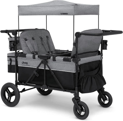 Jeep Wrangler Deluxe 4 Seater Stroller Wagon By Delta Children- Premium Quad Stroller Wagon For 4 Kids