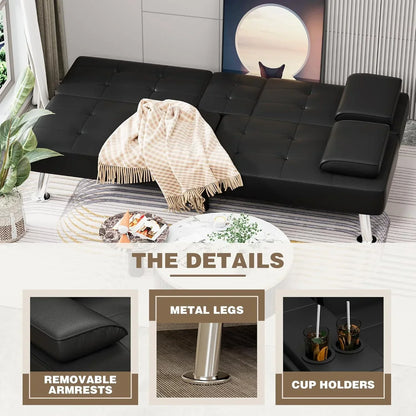 Homall Futon Sofa Bed Leather Futon Couch With Armrests Adjustable Recliner Sleeper Sofa Bed