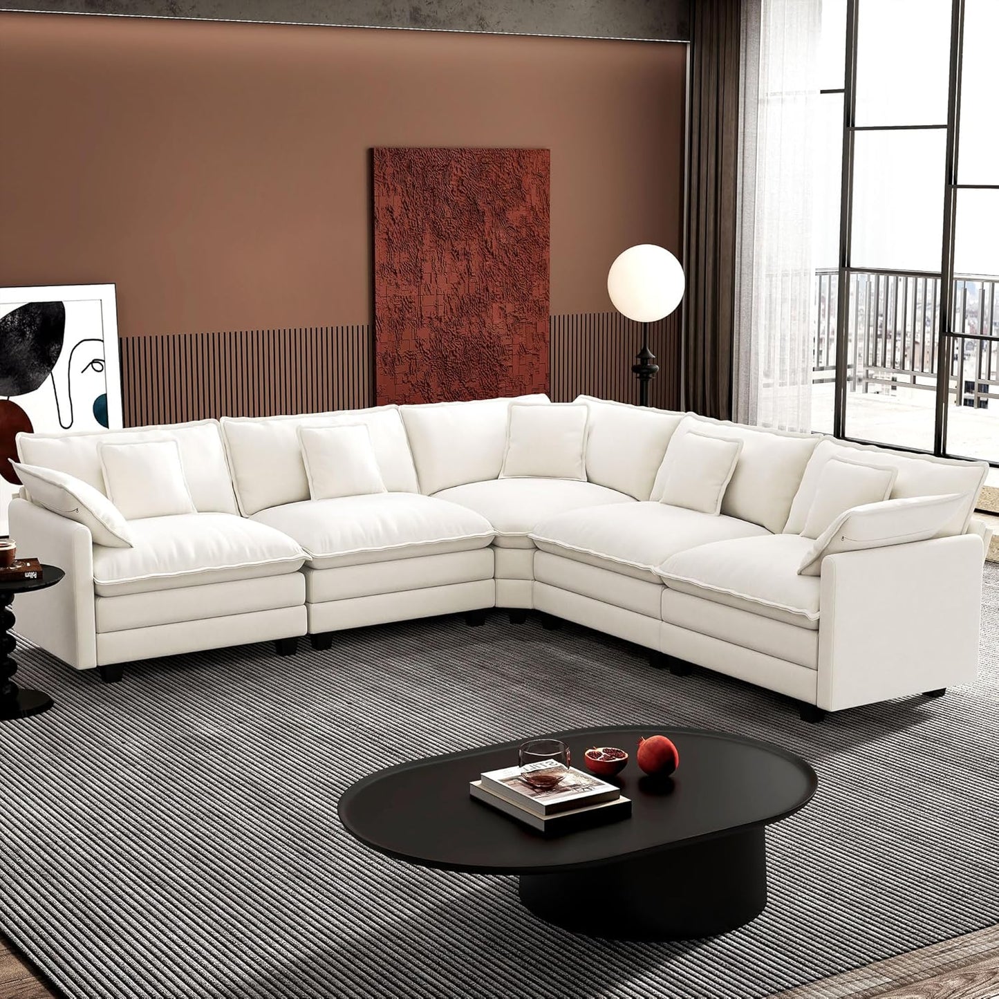 Ihanherry 146 In. U-Shaped Modern Sofa Modular Sectional Cloud Couch With 2 Ottoman