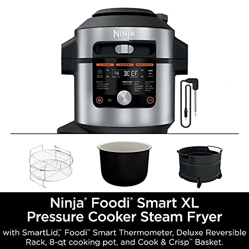 Ninja OL701 Foodi 14-in-1 Smart XL 8 Qt. Pressure Cooker Steam Fryer With SmartLid And Thermometer Auto Steam Release, That Air Fries