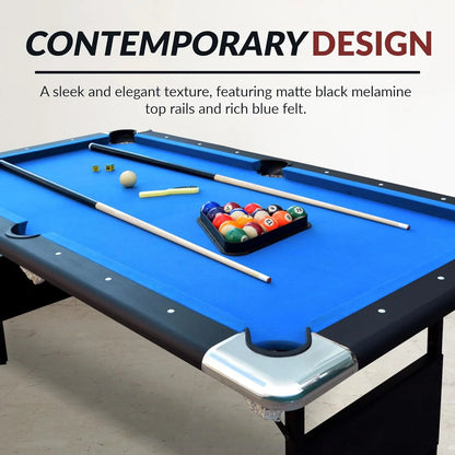 6 Ft. Portable Pool Table, Adults Folding Billiards Tables For Game Room With Easy Foldable Storage, Includes Full Set Of Billiard Balls, Cues