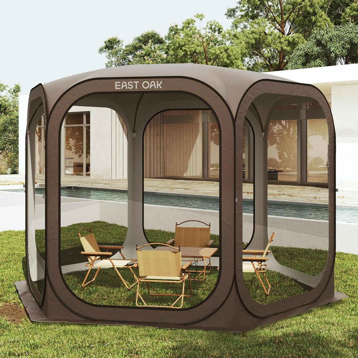 East Oak Screen House Tent Pop-Up, Portable Screen Room Canopy Instant Screen Tent 10 x 10 Ft. With Carry Bag For Patio, Backyard
