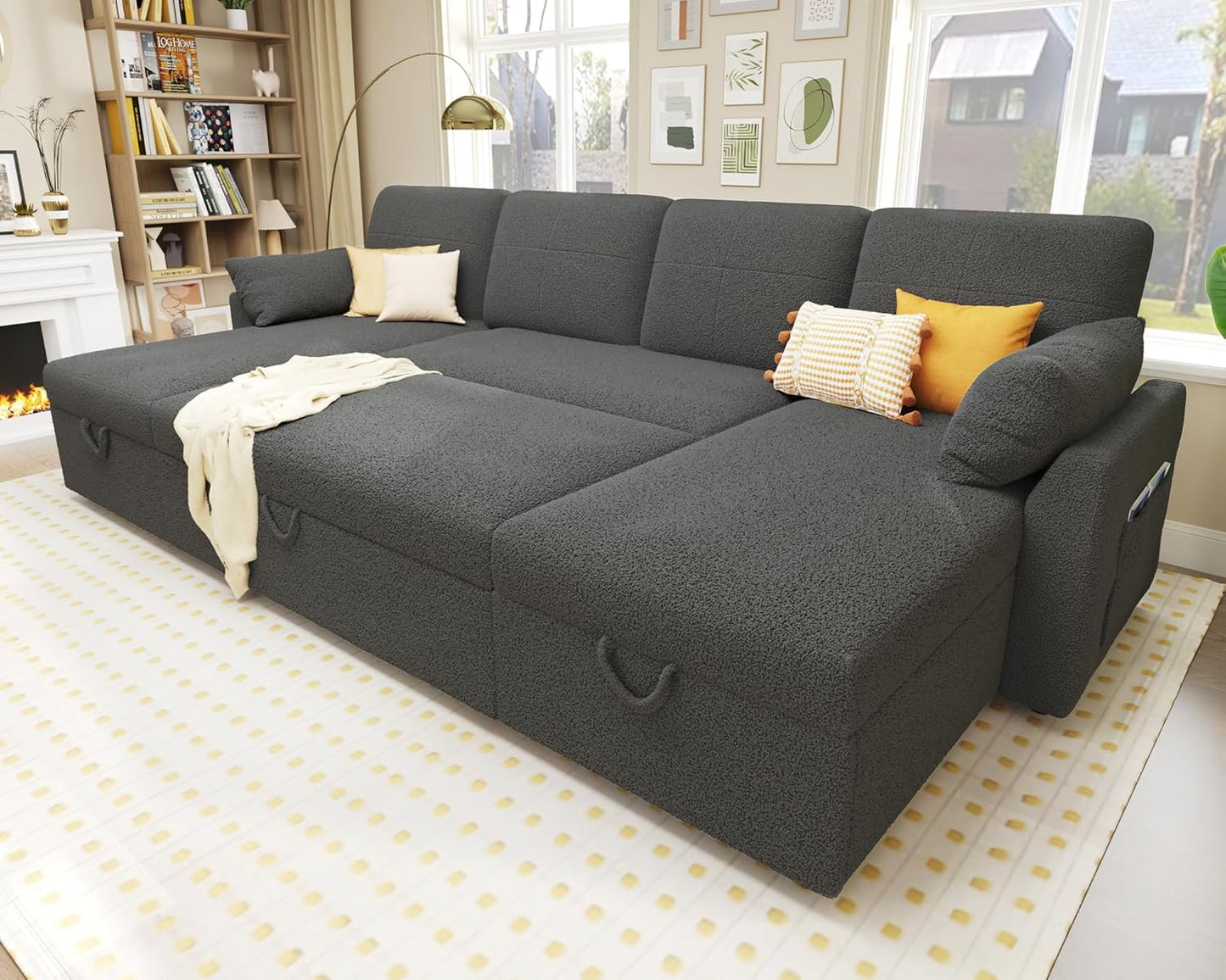 VanAcc Sofa Bed, Sleeper Sofa With Storage Chaise 2-in-1 Pull Out Couch Living Room