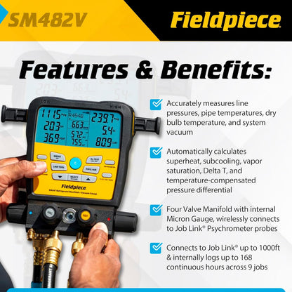 Fieldpiece SM482V Wireless 4-Port Sman Manifold With Vacuum Gauge