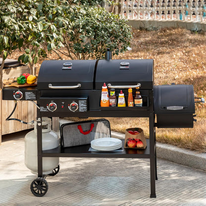 2-Burner Gas And Charcoal Combo Grill With Smoker And Side Burner, 34,000 BTU, 1020 Sq. In., Black