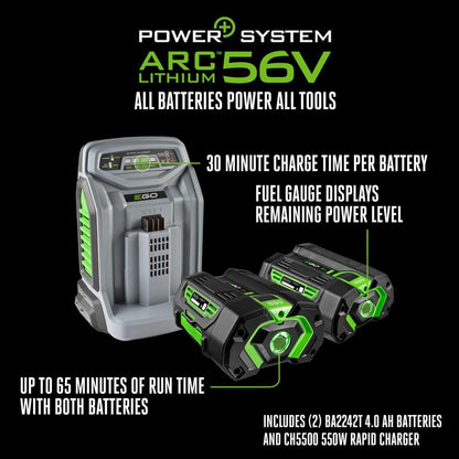 Ego Power Plus LM2102SP-A 21-Inch 56-Volt Lithium-Ion Self-Propelled Cordless Lawn Mower, 2 4.0Ah Battery And Rapid Charger Included