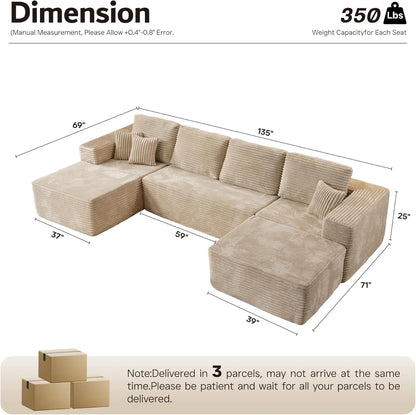 Ovios 104 In. Cloud Sectional Couch With L-Shape Chaise, Modern Modular Sofa With Deep Seat, Upholstered Couches For Living Room Bedroom