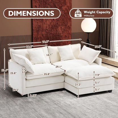 111.4 In. L-Shaped Modern Sofa Modular Cloud Sofa Ottoman 4-Seater Chenille Deep Seat Sofa