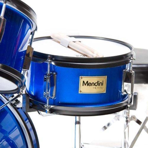 Mendini By Cecilio Drum Set For Kids/Junior, 16 In, 5 Piece, Blue Metallic, Starter Drums Kit w/Adjustable Throne, Cymbal, Pedal And Drumsticks