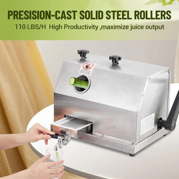 Manual Sugar Cane Juicer Machine, Sugar Cane Press With 3 Stainless Steel Drums And 2.4-inch Large Inlet, Sugarcane Juice Machine With 110lbs/H