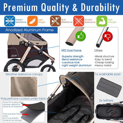 Jogging Sports Stroller With Comfort Rubber Wheels/Zipper-Less Entry/1-Hand Quick Fold/Aluminum Frame For Small/Medium Dogs Cats And Pets, Green Camo