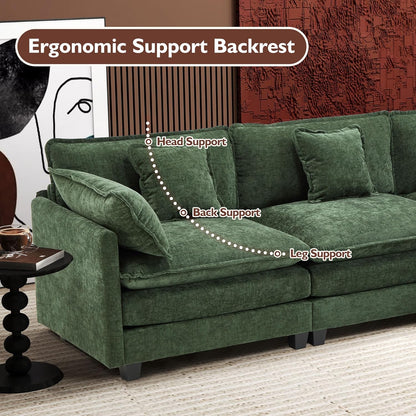 111.4 In. L-Shaped Modern Sofa Modular Cloud Sofa Ottoman 4-Seater Chenille Deep Seat Sofa