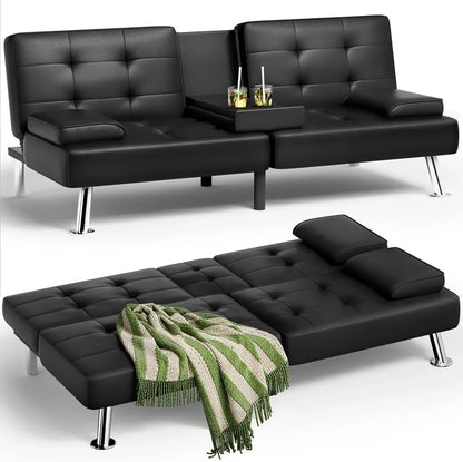 Homall Futon Sofa Bed Leather Futon Couch With Armrests Adjustable Recliner Sleeper Sofa Bed