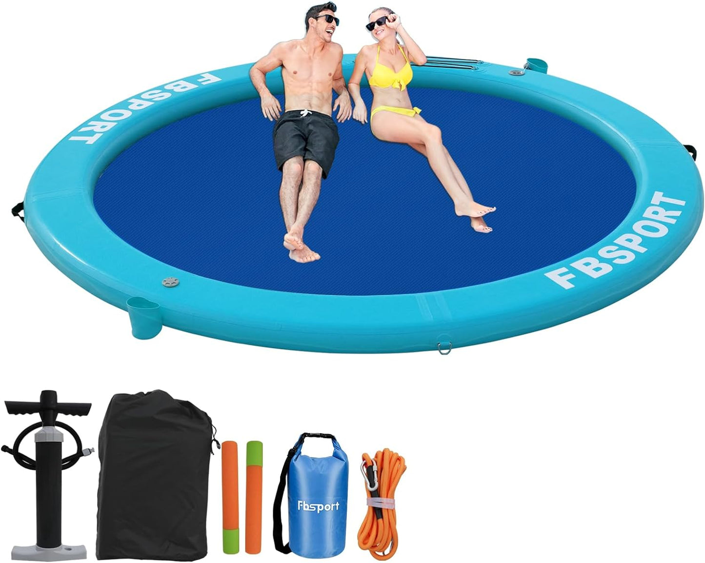 Inflatable Dock Floating Platform 8 Ft. Inflatable Water Hammock Floating Deck For Lake With Cupholder Round Floating Ring Float Ring Pool Float