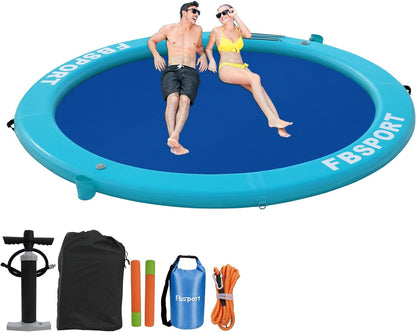 Inflatable Dock Floating Platform 8 Ft. Inflatable Water Hammock Floating Deck For Lake With Cupholder Round Floating Ring Float Ring Pool Float