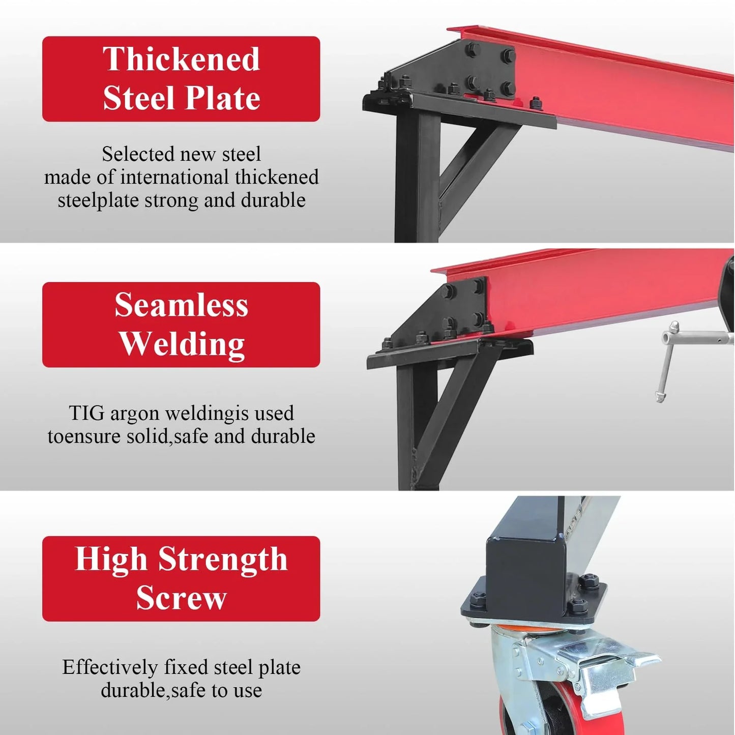 1 Ton Adjustable Gantry Crane, 2200 Lbs Capacity, Height Adjustable 96.5 In.-143.7 In, Portable Hoist For Factory, Construction, Warehouse