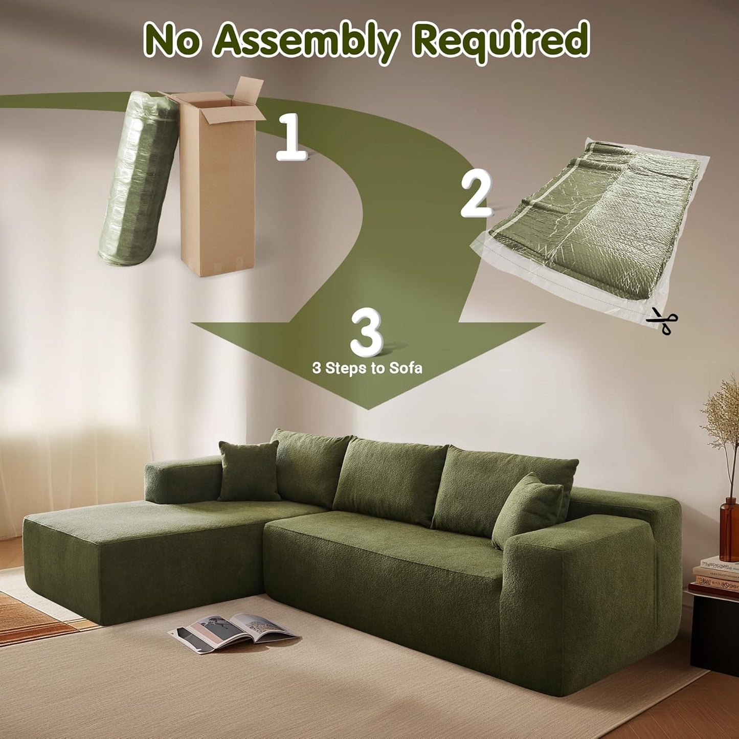 Ovios 104 In. Cloud Sectional Couch With L-Shape Chaise, Modern Modular Sofa With Deep Seat, Upholstered Couches For Living Room Bedroom