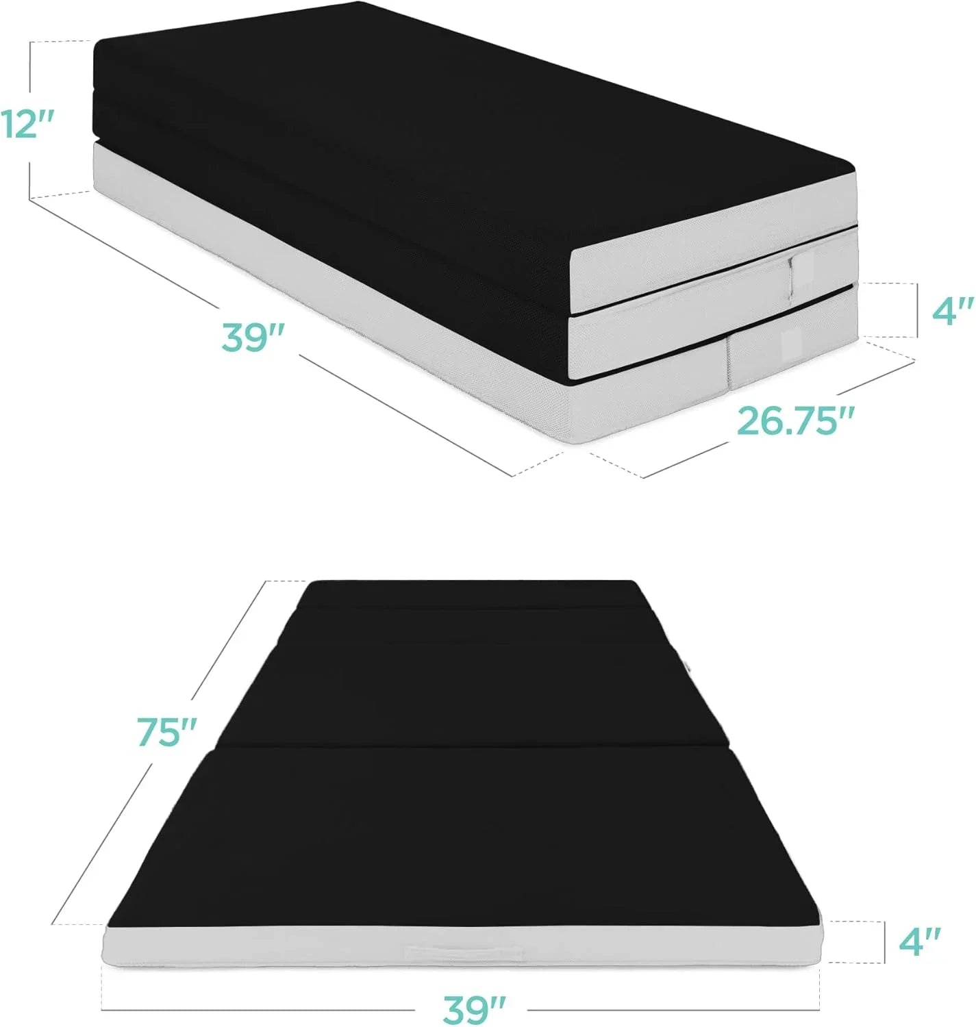 Best Choice Products 4 In. Portable Queen-Size Mattress, Tri-Fold Mattress For Camping, Guest, Toddler, Foam Plush w/Carry Case- Grey