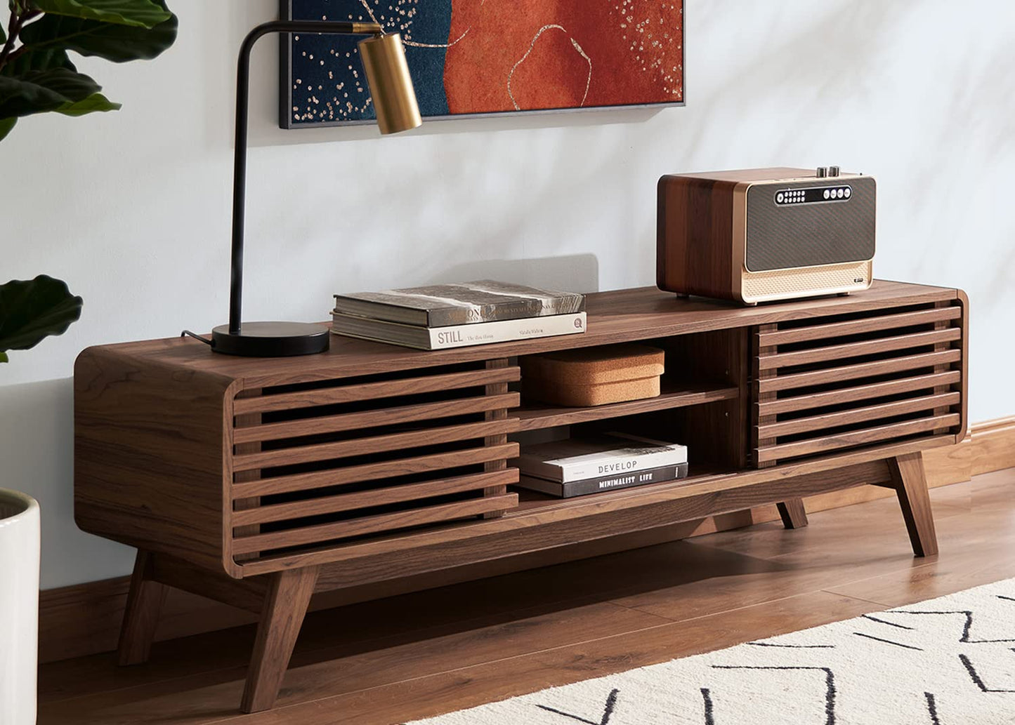 Mopio Ensley 59 In. Walnut TV Stand For 55/60/65 In. TV
