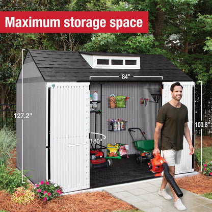 Rubbermaid Resin Outdoor Storage Shed With Floor Weather Resistant Gray Organization For Home