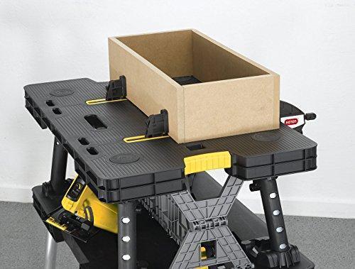 Keter C 197283 Folding Table Work Bench For Miter Saw Stand Woodworking Tools And Accessories With Included 12 In. Wood Clamps C Easy Garage