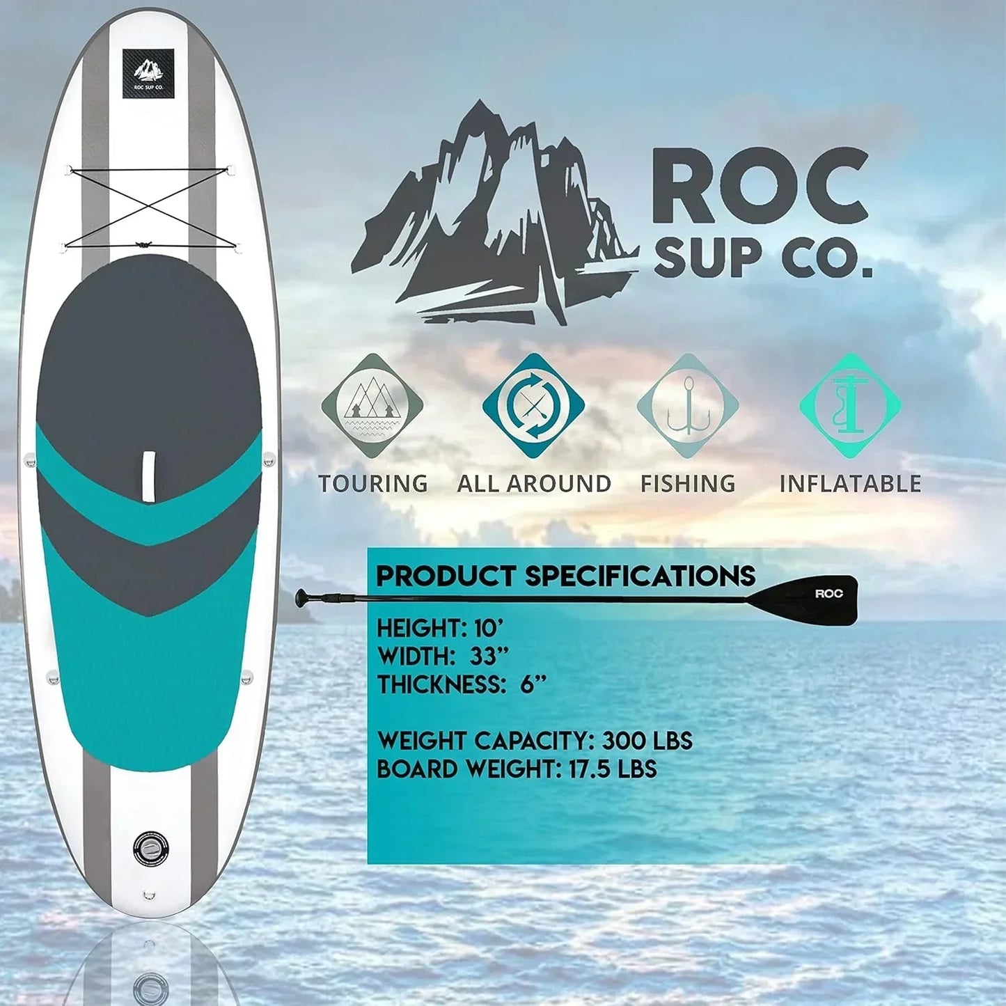 Roc Inflatable Stand-Up Paddle Board Sup Paddle Board Accessories Anti-Slip Comfortable Deck