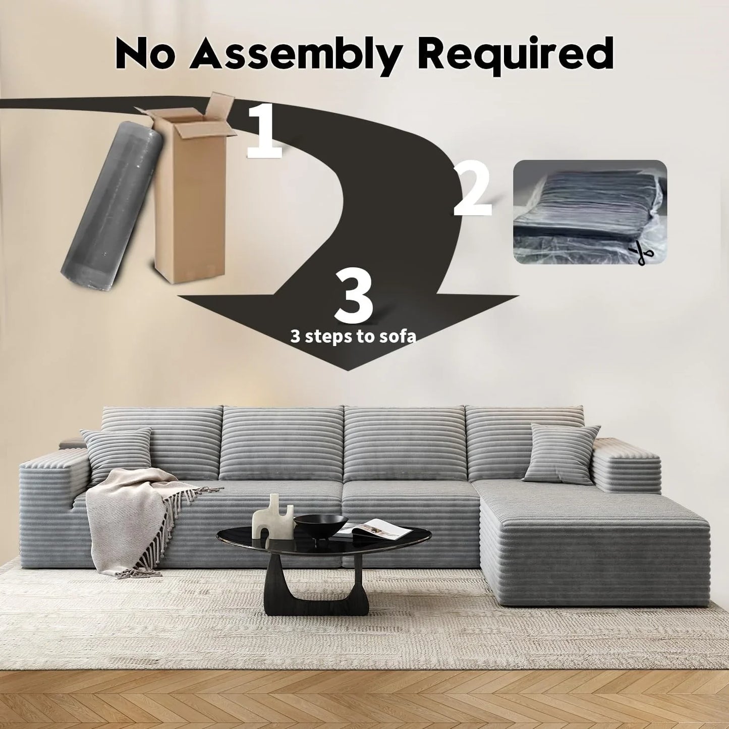 107.5 In. Cloud Modular Sectional Sofa Couch With L-Shape Chaise, Modern Minimalist Upholstered Couches For Living Room Bedroom