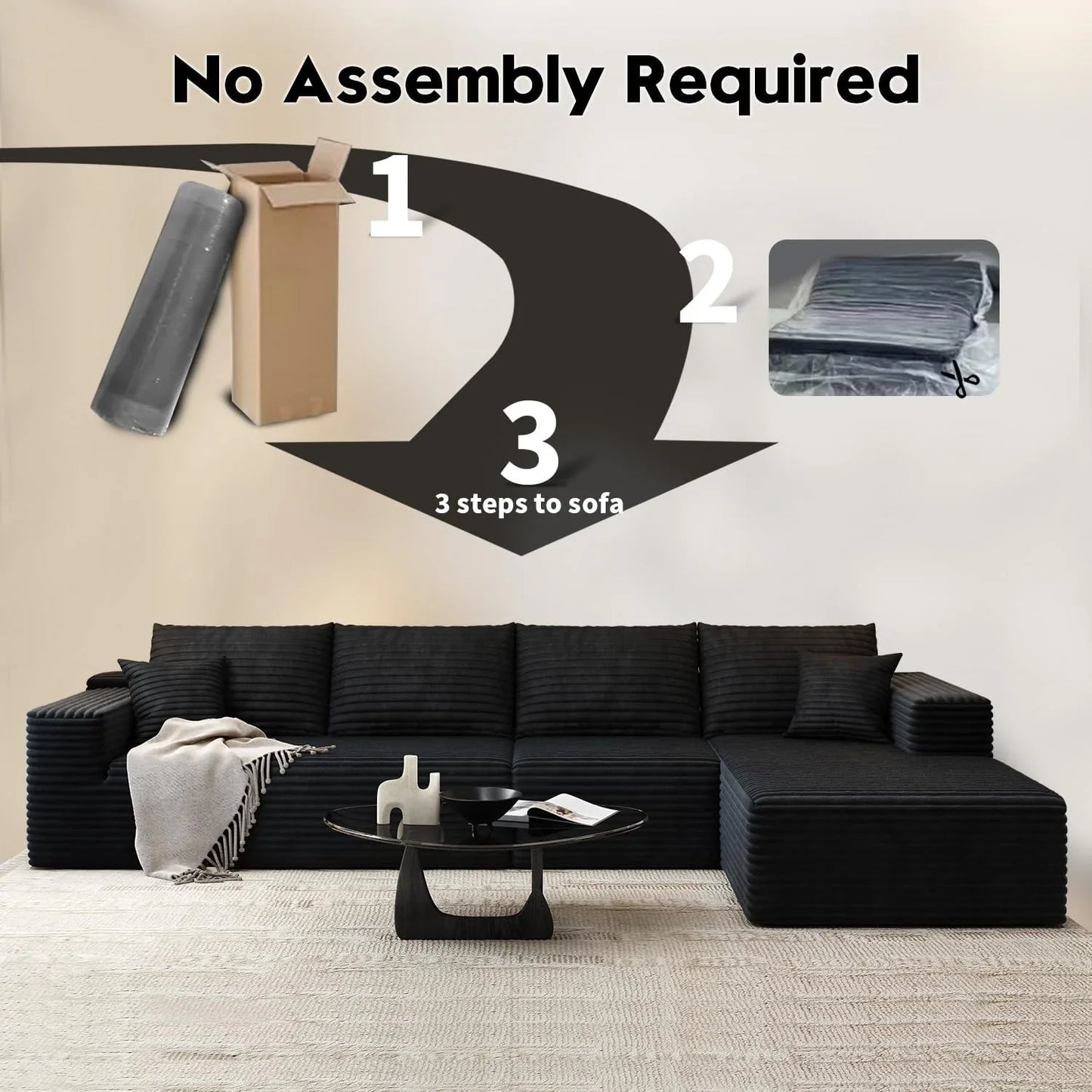 107.5 In. Cloud Modular Sectional Sofa Couch With L-Shape Chaise, Modern Minimalist Upholstered Couches For Living Room Bedroom