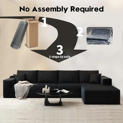 107.5 In. Cloud Modular Sectional Sofa Couch With L-Shape Chaise, Modern Minimalist Upholstered Couches For Living Room Bedroom